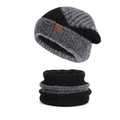 Women's winter two-piece warm knit hat and neck scarf set in black and grey marled pattern - Two-tone Black