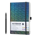 A5 dotted notebook with teal glitter cover, elastic closure, pen holder and black pen - A5 Strap Notebook With Black Pen / Starry Space Gray