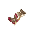 Anello farfalla dorato regolabile con smalto rosa e micro-pavé di zirconi scintillanti - Aperto Regolabile / Rosso