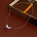 Silver necklace with red teardrop gemstone pendant on a premium wooden gift box - Red Teardrop Necklace / Silver
