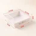 White sandwich box with clear lid and Share Happiness text, size 13.5x12.5x6cm - Large Square Green Leaf