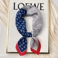 Blue paisley silk square scarf with red border and elegant floral pattern for women - 70x70cm / Four-Tone Paisley-Red Frame