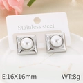 Zilveren vierkante roestvrijstalen oorbellen met schelp en parel, maat 16x16mm - Radiaal Patroon Vierkante Parel Oorknopjes (Zilver)