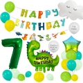 Detailed set of dinosaur theme party decorations with number 7 balloon and banners - Number 7 Style