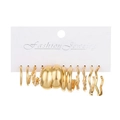 6-pair set of golden geometric hoop earrings with pearl accents on a display card - 42 KC Gold (G-080)
