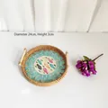Handwoven rattan round tray with mosaic fish pattern and wooden handles, 24cm diameter - Colorful Fish / Medium 24x3cm