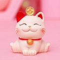 Lucky cat car ornament with gold coins and red collar on soft pink background - SJ0001-4 Sitting Posture / Extra Large Tray Display Series