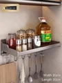 Kitchen wall rack in gunmetal grey aluminum with hooks and towel bar for spice storage - Wider Style / 20x30cm