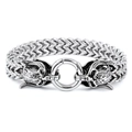Close-up of vintage wolf head clasp with Franco link chain in polished stainless steel - 21cm / Silver Ghost Face