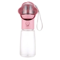 Portable pink pet water bottle for dogs with wide drinking trough and carrying strap - Cat Paw-550ml Water + 100g Food / Pink