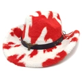 Dettaglio cappello da cowboy maculato con fascia in finta pelle e decoro testa di toro - M（56-58cm） / Top Piatto Stampa Mucca Rossa