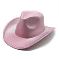 Cappello da cowboy a strisce rosa e bianche con lucentezza metallica e tesa larga - Righe Rosa Bianco