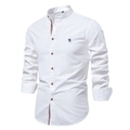 Dettaglio camicia bianca in lino e cotone con collo alla coreana e ricamo sulla patta - XS / Bianco (SH291)