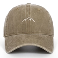 Vintage washed khaki baseball cap with mountain embroidery for outdoor hiking and sun protection - One Size(Adjustable) / Khaki