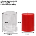 Cylindrical acrylic candle mold 9.4x11.4cm with finished red candle sample display - Cylinder 8x10cm