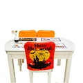 Red Happy Halloween chair cover and table mat set with castle and bat prints - Halloween Yellow Ghost House
