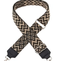 Adjustable bohemian woven strap with black leather ends and silver metal hooks - Black and Khaki with Black Leather
