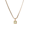 Golden box chain necklace with square light green zircon pendant and beaded edge detail - March-Light Blue