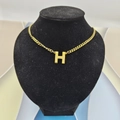 18K gold-plated stainless steel Cuban link necklace with capital letter H pendant - Letter H / Gold