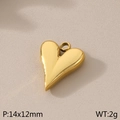 Polished 3D heart-shaped stainless steel pendant charm in gold finish, 14x12mm size - Polished Heart Pendant (KLJ8478-Z)