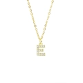 Gold square pendant necklace with cubic zirconia letter E on a delicate chain - Letter E