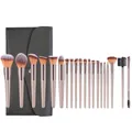 20-piece champagne gold professional makeup brush set with black textured leather case - 20Pcs Champagne Makeup Brushes with Black Bag
