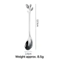 Dettaglio cucchiaio da dessert a foglia in acciaio inox con misure 12,5cm e 2,4cm - Cucchiaio a Foglia [Argento Sfuso]