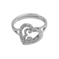 Silver adjustable heart ring with cursive letter E and sparkling crystal accents - Initial E (Silver Ring E) / Silver
