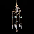 Hollow gold diamond frame with natural white crystal prism and moon suncatcher pendant - White Crystal Double-pointed Pillar
