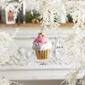 Pink cupcake Christmas ornament, 5.8x4.6cm decorative tree pendant with gold glitter cup - Pink Cupcake Glass Pendant with Beads