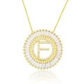 Golden sunburst necklace with letter F pendant and baguette-cut cubic zirconia stones - Gold Letter-F