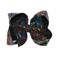 6 inch oversized hair bow with colorful iridescent sequins and black fabric base - 9-Multicolor on Black