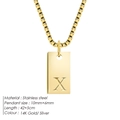 14K gold plated stainless steel rectangle pendant necklace with engraved letter X - Letter X / Steel