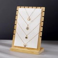 Bamboo wood necklace display stand with white tiered slots for jewelry storage - ZM009 Medium White PU Leather