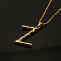 Golden hip hop stainless steel necklace featuring a textured letter Z pendant on a box chain - Gold Letter Z Pendant