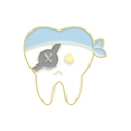 Cartoon tooth pirate enamel pin with blue headband and eye patch in gold finish - Pirate Style (XZ7366)