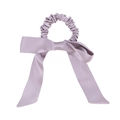 Light purple mulberry silk scrunchie with a large bow showing elegant satin luster - Taro Purple