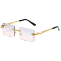Frameless rectangle sunglasses with snake-shaped metal temples and grey pink gradient lenses - Gold Frame Grey to Pink Gradient