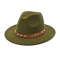 Close-up of olive green wool felt hat featuring brown leather band with gold studs - M (56-58cm) / Army Green