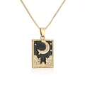 Collana con ciondolo a luna rettangolare placcata oro 18 carati con pietre di zircone - Oro/Nero/Luna Stella