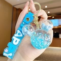Blue bubble tea bear liquid keychain with happy silicone strap and glitter micky pendant - Mickey Head Bubble Bead - Blue