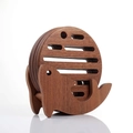 Ebony wood round coaster set with whale shaped holder and hollowed stripe design - Ebony Dolphin Shape Type A Mat Set (4 Pcs) With Base