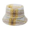 Close-up of yellow and white checkered teddy fleece bucket hat with thick wool texture - M (56-58cm) / Yellow White Grey Plaid Style (B)