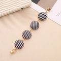 Golden zinc alloy chain accessory featuring black and white houndstooth round fabric charms - K723 Round Black White Houndstooth