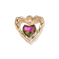 Golden heart pendant with gradient multi-color rhinestone and textured metal frame - AB Rhinestone Plated Silver