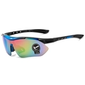 Sport sunglasses with rainbow polarized lenses and black frames with blue gradient arms - Blue Frame Colorful Lens