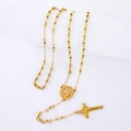 Religious golden stainless steel rosary necklace with beads and crucifix pendant - Style 5