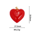 Détail du pendentif cœur rouge indiquant les dimensions 30,0mm x 27,5mm et le poids 2,5g - Pendentif Grand Cœur Rouge Fermoir Doré (DZ-170)