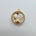 Macro view of gold rabbit charm with white pearl shell and zircon stones inlay - Rabbit (White Mother of Pearl) / Gold