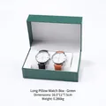 Green leather luxury double watch storage box with soft white pillows 16.5x11x7.5cm - Long Pillow Style / Green